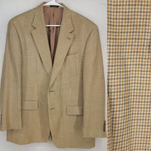 Chaps 42R | Camel‎ w Gray Silk Houndstooth Sport Coat Blazer Jacket *No Buttons